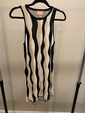 Show Me Your MuMu Wave Stripe Knit Tank Dress - Black, White, Tan